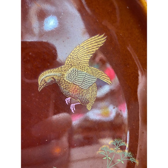 Vintage Brown and Gold Japanese Floral Quail Platter - Picture 3 of 5